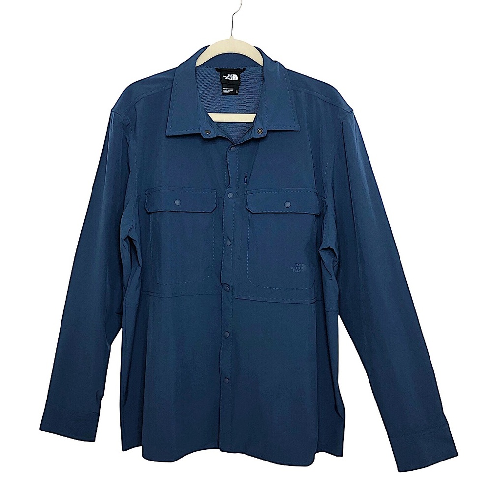 The North Face Men Sniktau Blue Long Sleeve Snap Button Hiking Outdoor Shirt XL